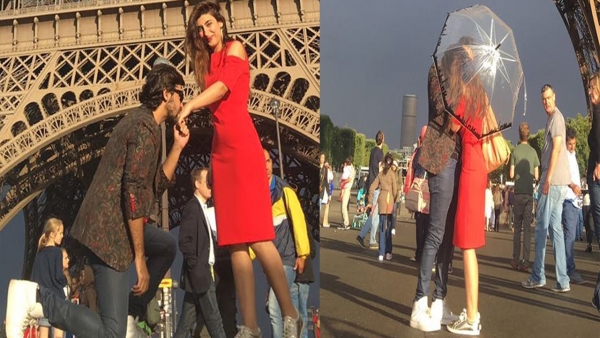 Urwa was seen wearing a red dress in the Paris pictures and the two were also caught sharing an intimate moment there
