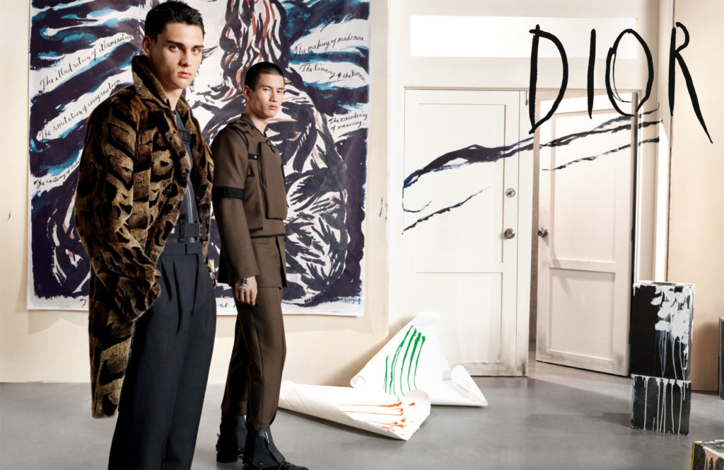 Unknown works of Ramon Pettibon served as a backdrop for the Dior advertising campaign