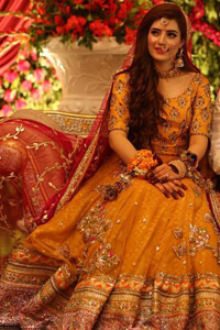 Yellow Blouse Embellished Net Lehenga Red Dupatta